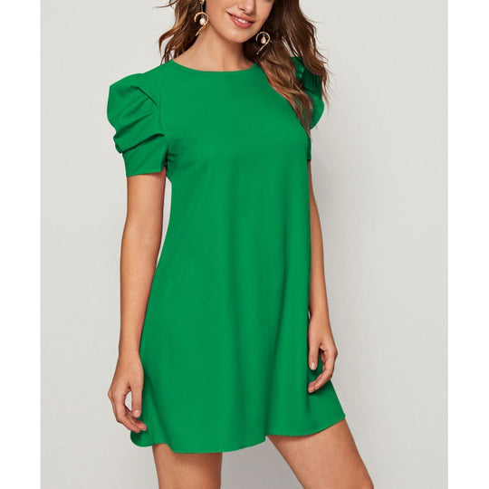 Damen Kurzärmeliges Minikleid mit Puffärmeln und A-Linie EB