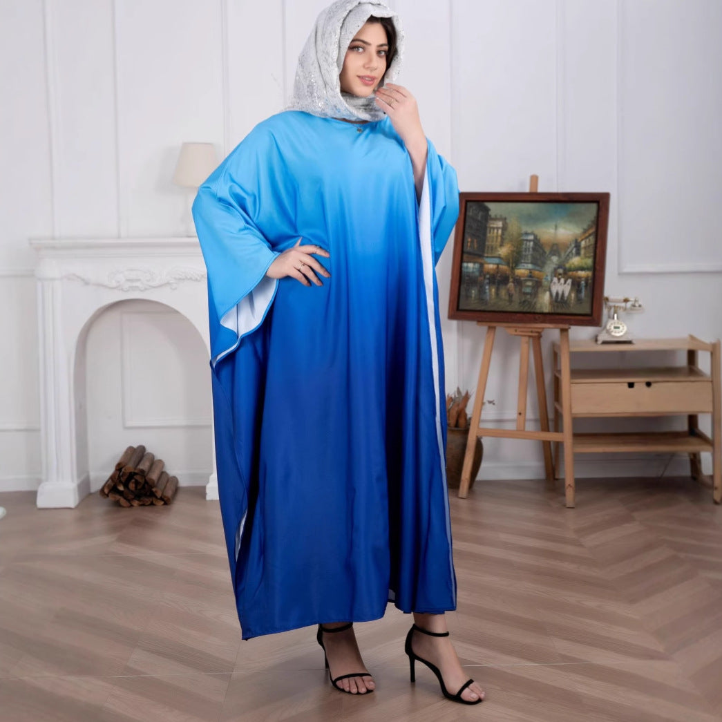 Damen Maxikleid mit fließendem Wasserfarben-Muster und weit geschnittenen Ärmeln EB