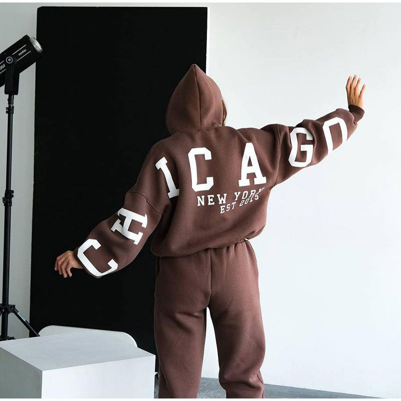 Damen Lässiger Oversize-Sweatanzug mit Kapuze und elastischem Bund EB