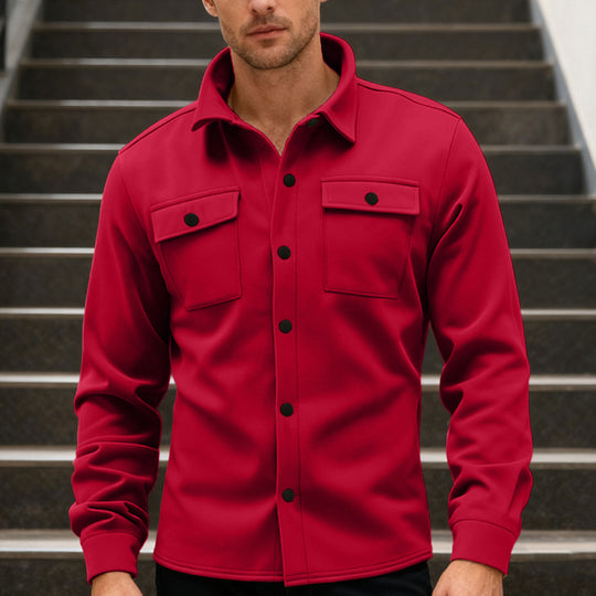 Herren nan Twill-Overshirt mit Hemdkragen, aufgesetzten Brustklappen und geradem Saum EB