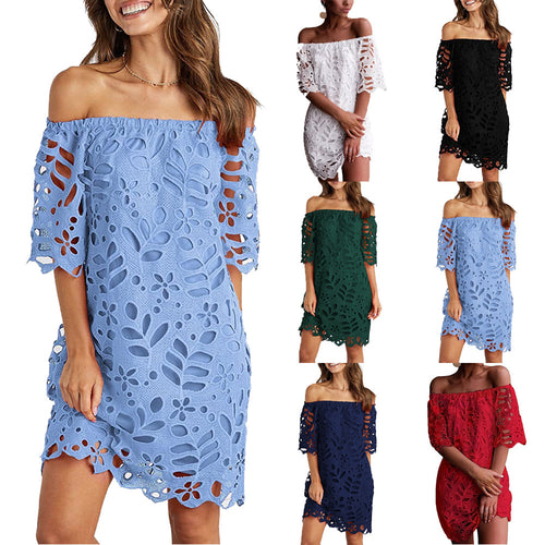 Damen Off-Shoulder Kleid mit floralen Cut-Outs und luftigen Ärmeln EB