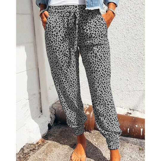 Damen elegante Freizeit-Hose mit elastischem Bund und tierischem Muster EB
