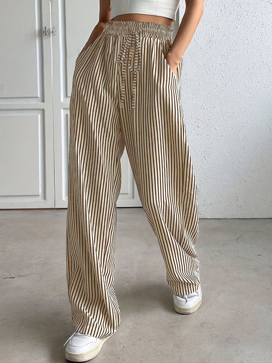 Damen weite Streifenhose mit Gummizug und Seitentaschen EB