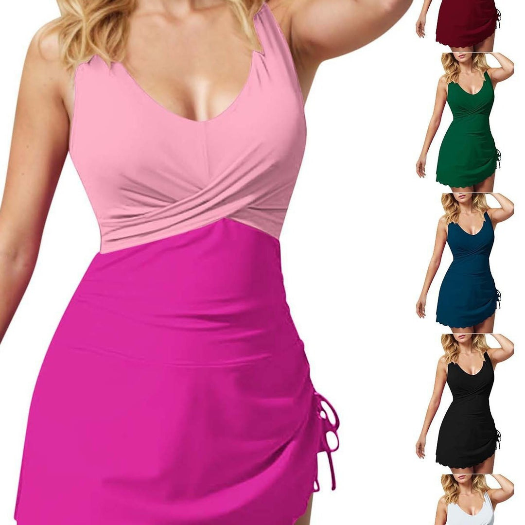 Damen Sportlicher Einteiler mit Wickelrock und tiefem V-Ausschnitt EB