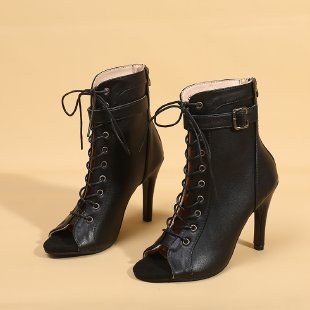 Damen Schnürstiefeletten mit offenem Zehenbereich und hohem Absatz EB