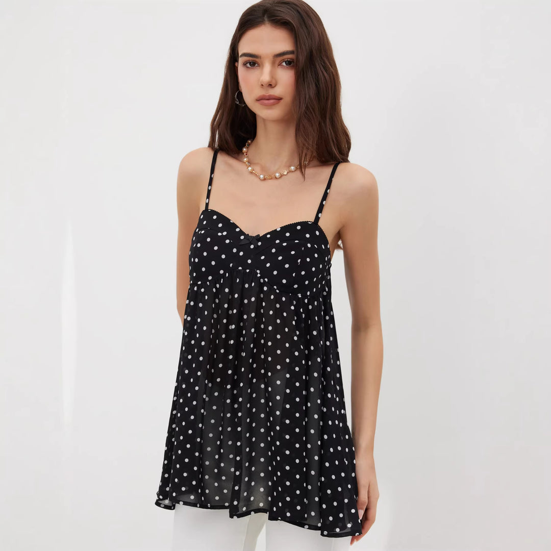 Damen Verspielt transparentes Spaghettiträgershirt mit Leopardenmuster EB