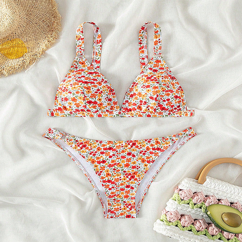 Damen Triangel-Bikini mit floralem Muster EB