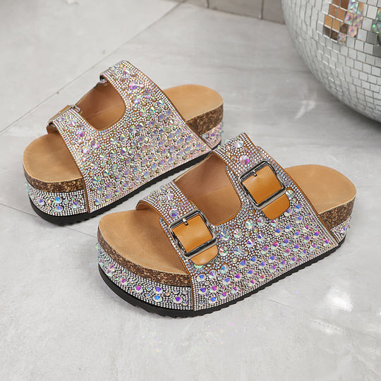 Damen Pailletten-Badesandalen mit breiten Riemen EB