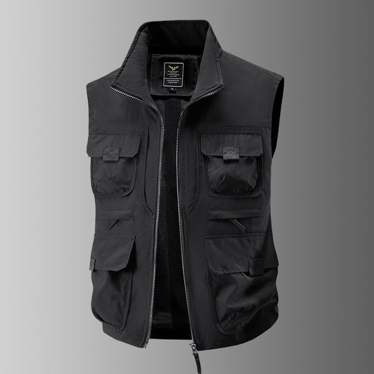 Herren Outdoor-Utilityweste mit Mehrfach-Taschen, verstärkten Einsätzen und Frontreißverschluss EB