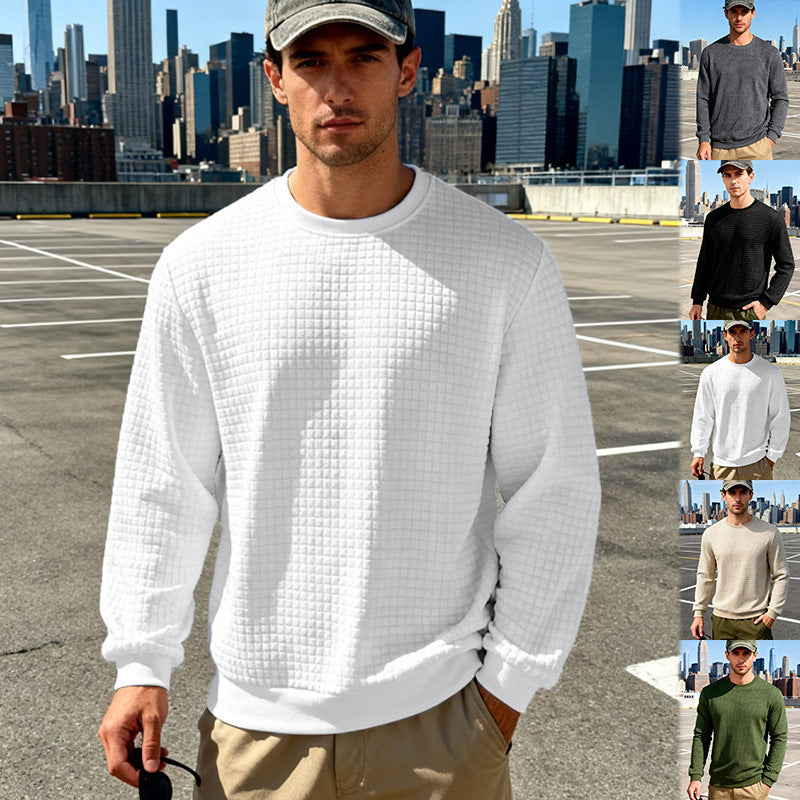 Herren nan strukturiertes Quadrat-Stepppullover mit Rundhals und elastischen Bündchen EB
