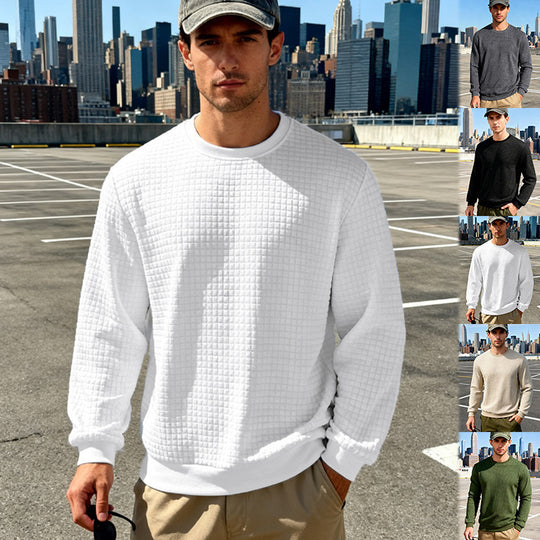 Herren nan strukturiertes Quadrat-Stepppullover mit Rundhals und elastischen Bündchen EB