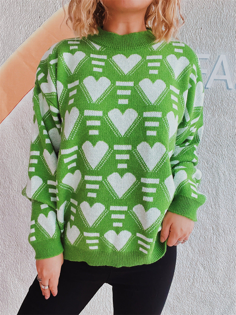 Damen gestrickter Pullover im modernen Herzdesign mit weitem Schnitt EB