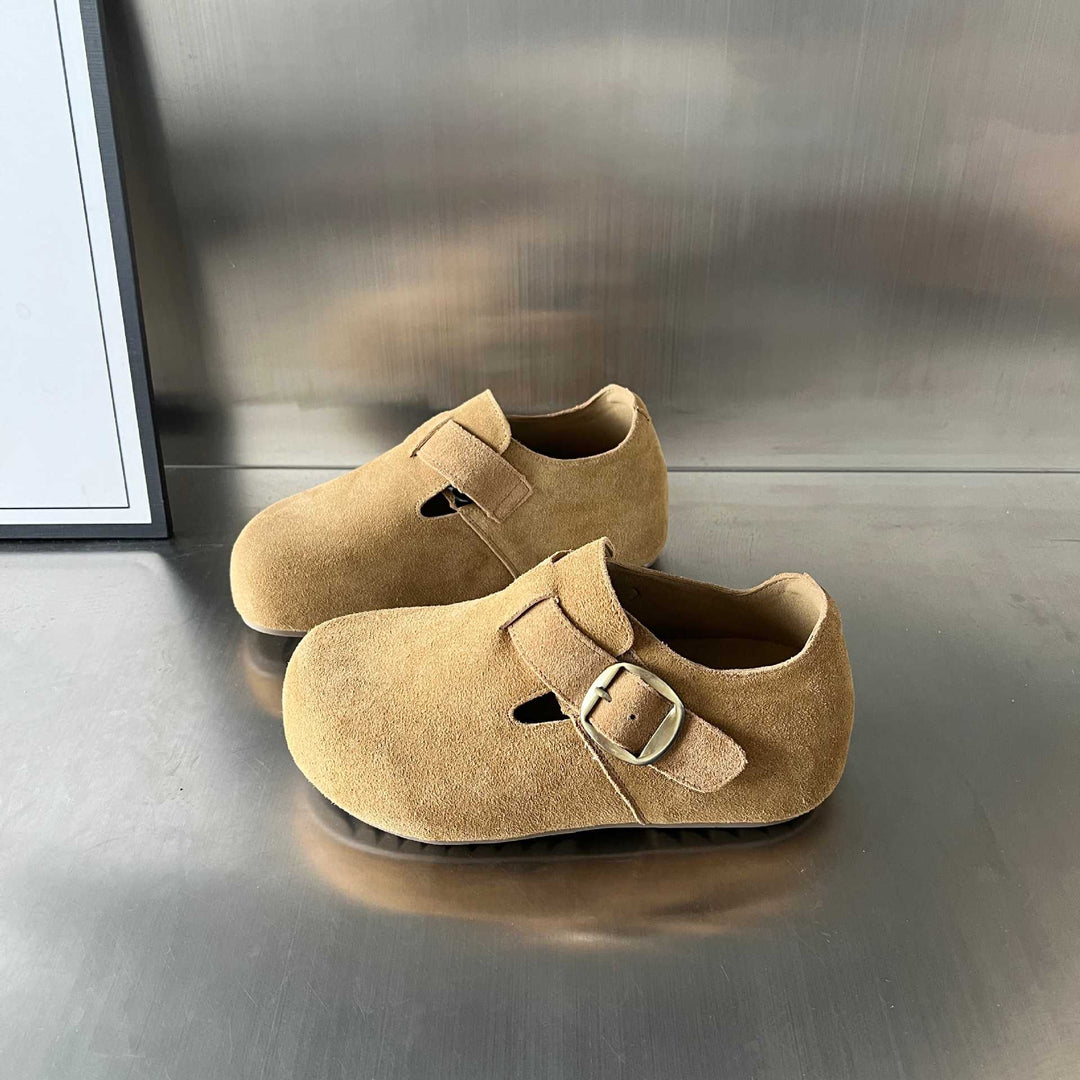 Damen bequeme Wildleder-Clogs mit elegantem Schnallenverschluss EB