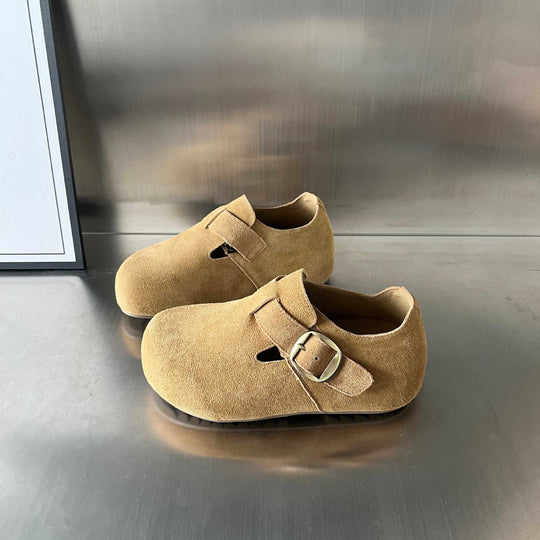 Damen bequeme Wildleder-Clogs mit elegantem Schnallenverschluss EB