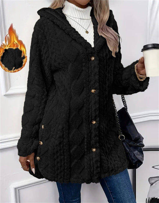 Damen Kuschelige Teddyjacke mit Knopfverschluss EB