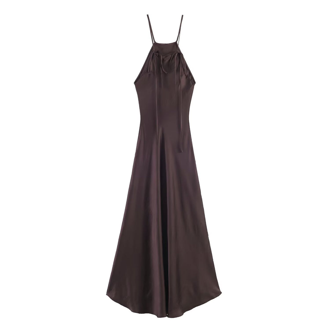 Damen Maxikleid mit elegantem Halterneck und schwingendem Saum EB