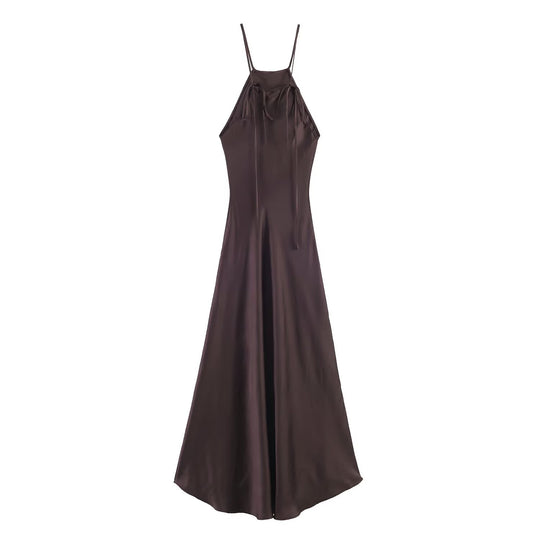 Damen Maxikleid mit elegantem Halterneck und schwingendem Saum EB