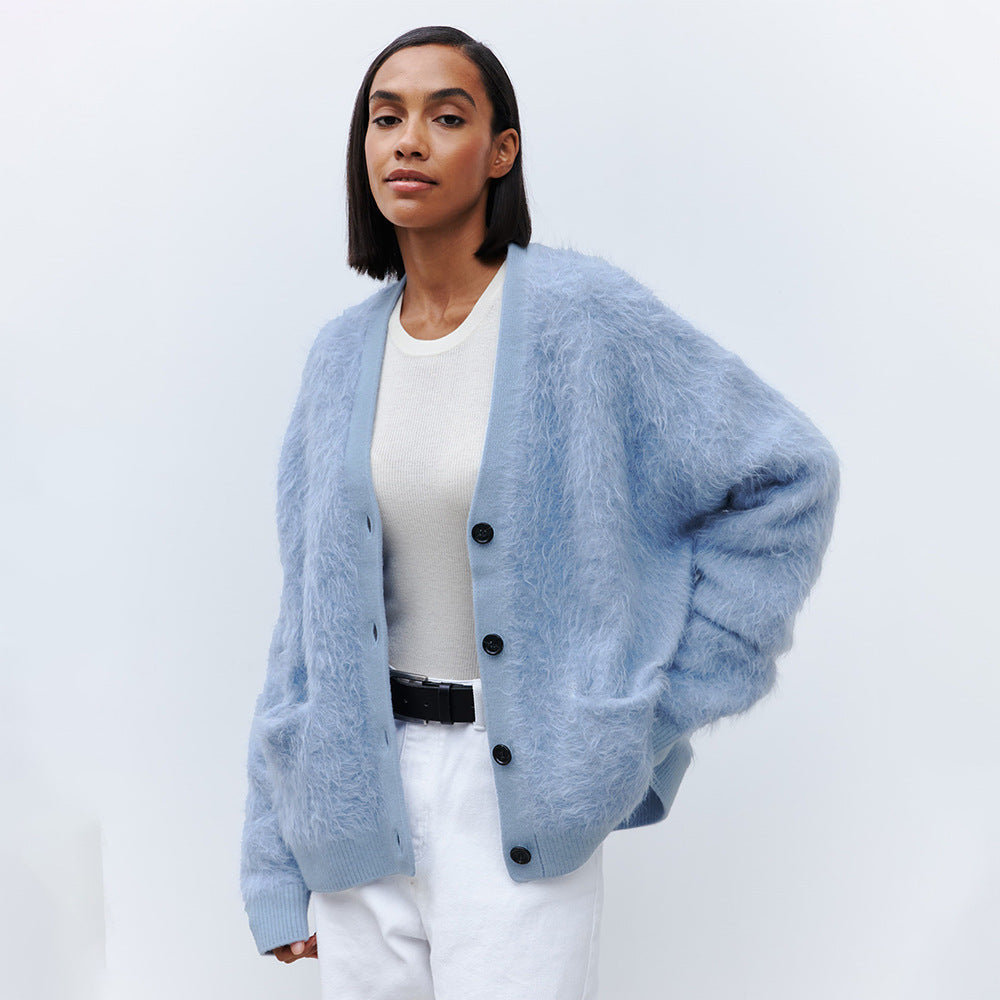 Damen Weicher Cardigan aus Mohair mit Knöpfen EB