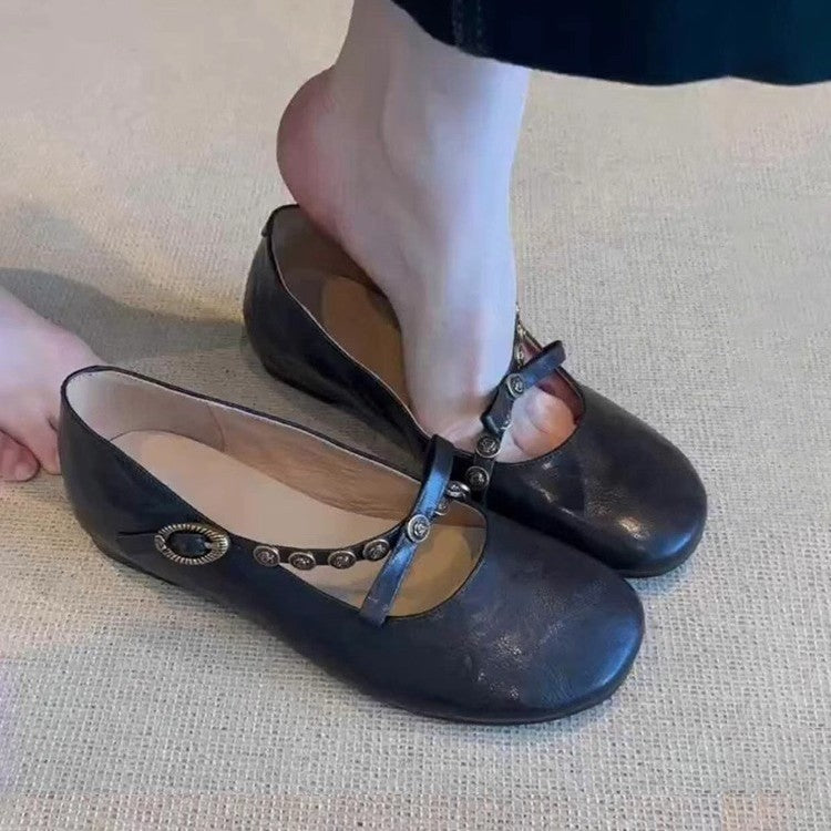 Damen Elegante Ballerina-Schuhe mit dekorativen Knopfdetails EB