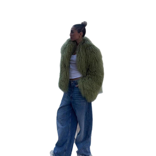 Damen Oversized Kunstpelzjacke mit voluminösen Ärmeln EB