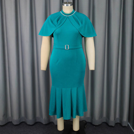 Damen elegantes Abendkleid mit schickem Cape und figurbetonter Silhouette EB