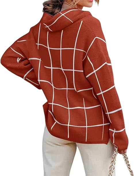 Damen Kariertes Hoodie mit Taschen und lässigem Schnitt EB
