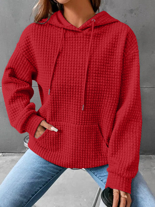 Damen stylischer Hoodie mit strukturiertem Material und Kängurutasche EB