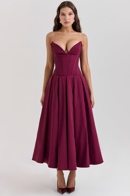 Damen A-Linien Abendkleid mit Korsett-Oberteil und schwingendem Rock EB
