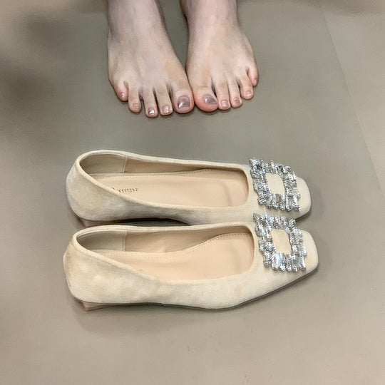 Damen elegante Ballerinas mit funkelndem Strass-Akzent und hochwertiger Oberflächenstruktur EB