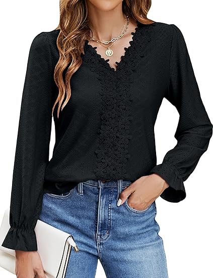 Damen elegante Bluse mit floralem Design und V-Ausschnitt EB