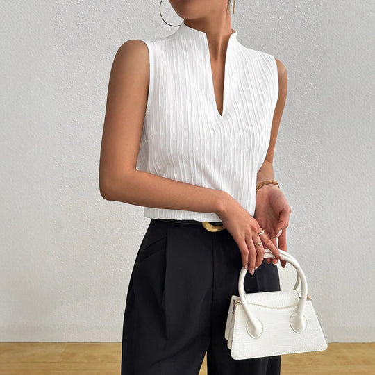Damen Elegantes Top mit Stehkragen und feinen Plisseefalten EB