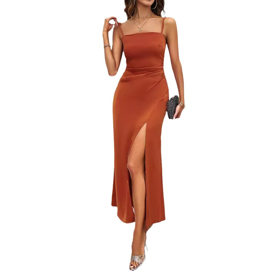 Damen Luxuriöses Abendkleid mit tiefem Schlitz und verstellbaren Trägern EB