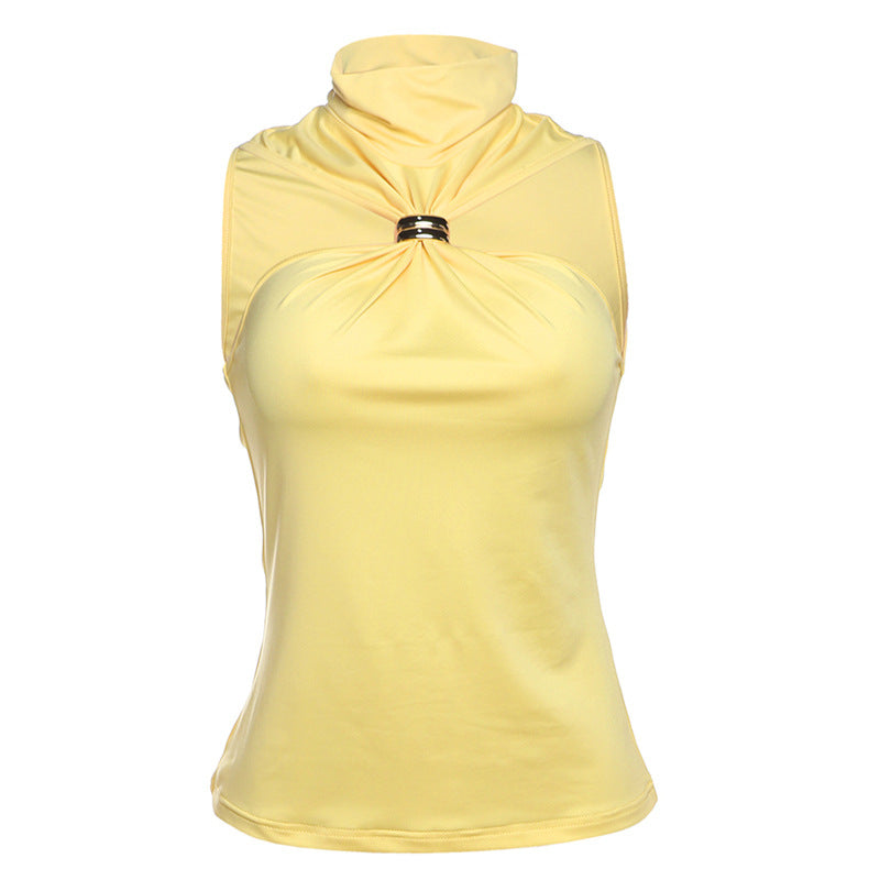 Damen elegantes Top mit hohem Kragen und schlichtem Design EB