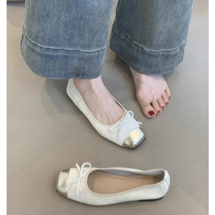 Damen elegante Ballerinas mit modischem Glanz und zierlichem Schleifendetail EB