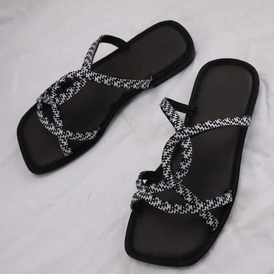 Damen Zehentrenner-Sandalen mit modischem Überkreuz-Design und ergonomischem Fußbett EB