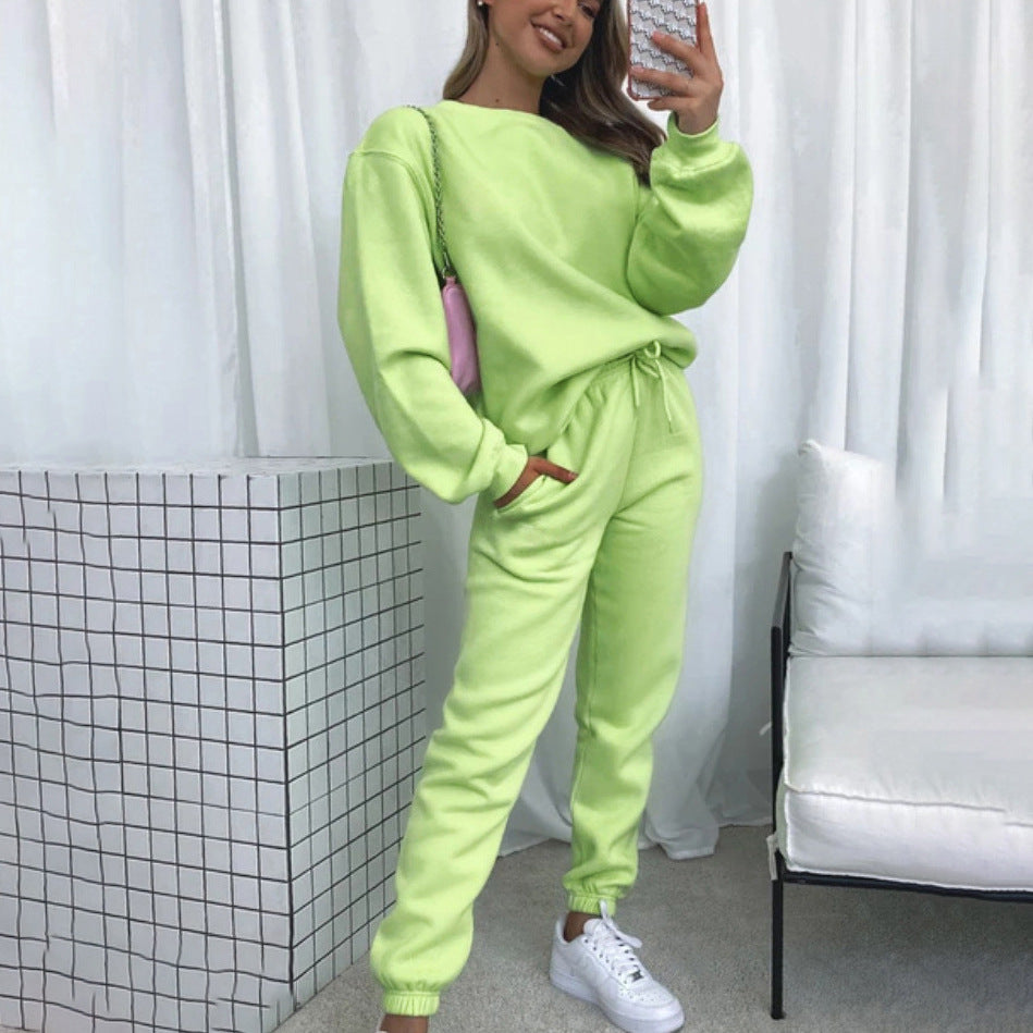 Damen nan weit geschnittenes Fleece-Freizeitset mit Sweatshirt und Jogginghose EB