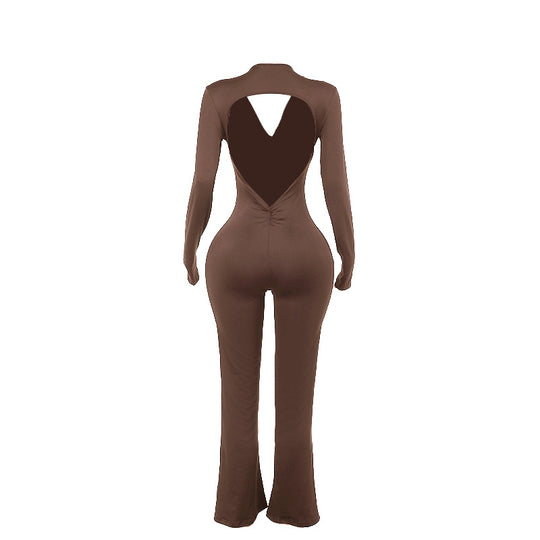 Damen trendiger Jumpsuit mit offenem Rücken und leichtem Stoff EB