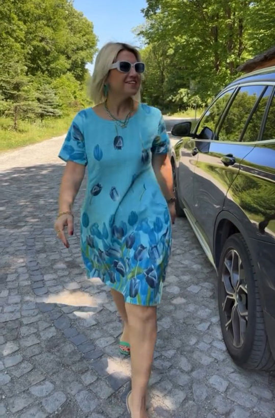 Damen lässiges Blumenkleid mit kreativen Muster EB