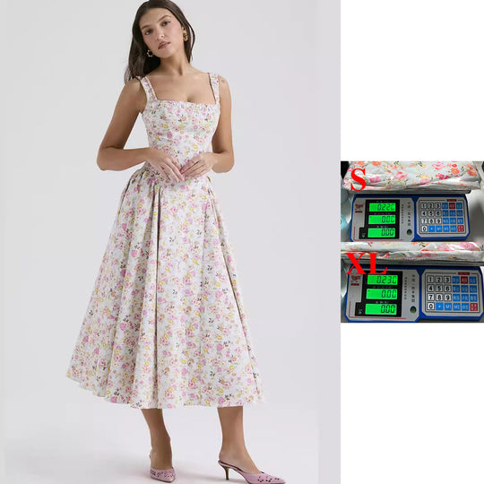Damen Midi-Kleid mit floralem Muster und angeschnittenem Rock EB