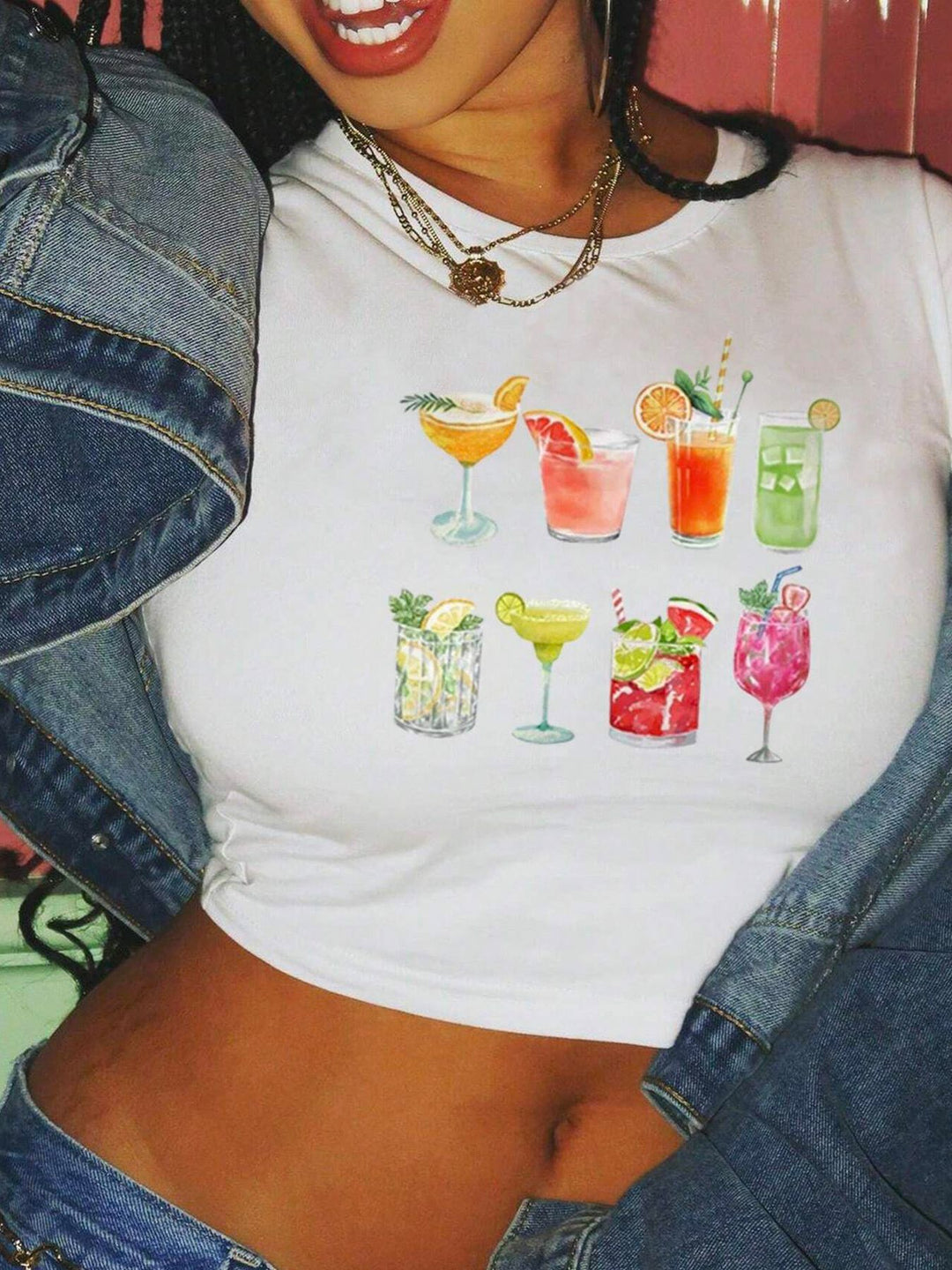 Damen Crop-T-Shirt mit inspirierendem Aufdruck und figurbetontem Schnitt EB