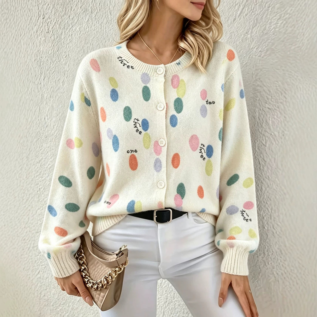 Damen Leichter Jacquard‑Strickcardigan mit Leo‑Print, Rundhalsausschnitt und Knopfleiste EB