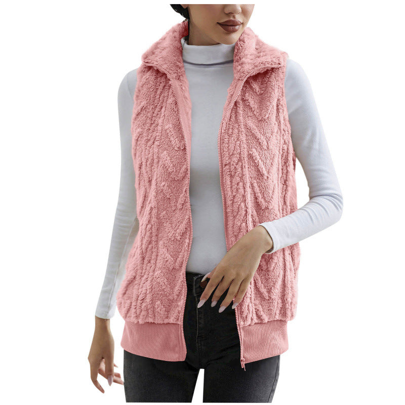 Damen kuschelige Fleecejacke mit Stehkragen und praktischen Taschen EB