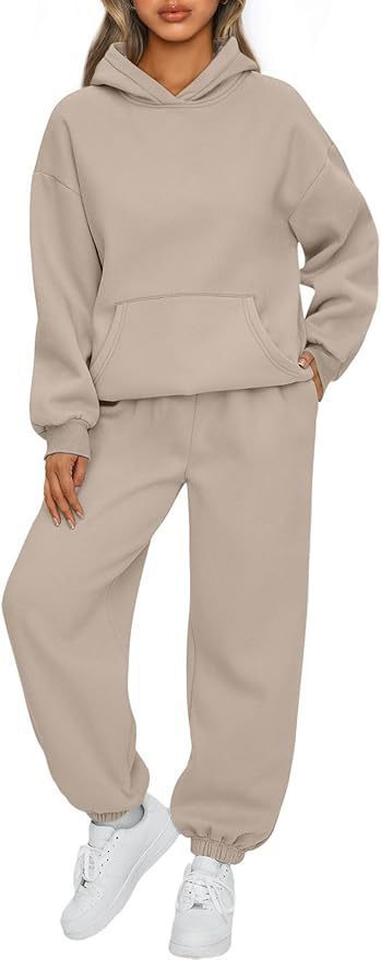 Damen nan luxuriöses Oversize-Loungewear-Set Kapuzenpullover mit Kängurutasche und weit geschnittene Jogginghose mit elastischen Knöchelabschlüssen EB