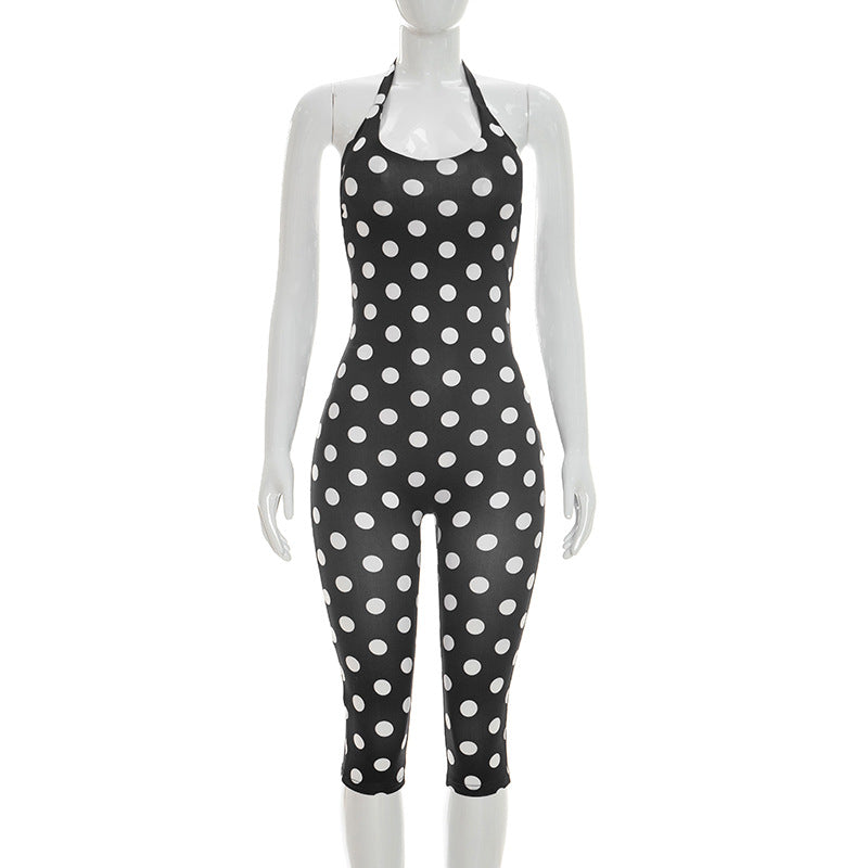 Damen Sportanzug mit Polka-Dots und tiefem V-Ausschnitt EB