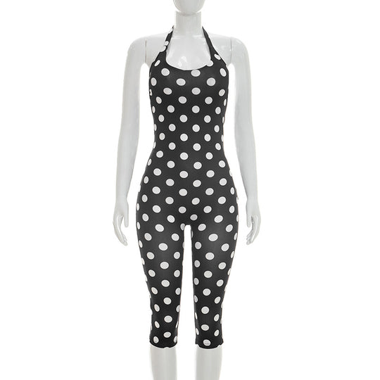 Damen Sportanzug mit Polka-Dots und tiefem V-Ausschnitt EB
