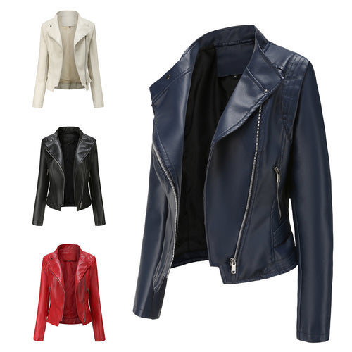 Damen nan kurze taillierte Bikerjacke aus Kunstleder mit asymmetrischem Reißverschluss EB