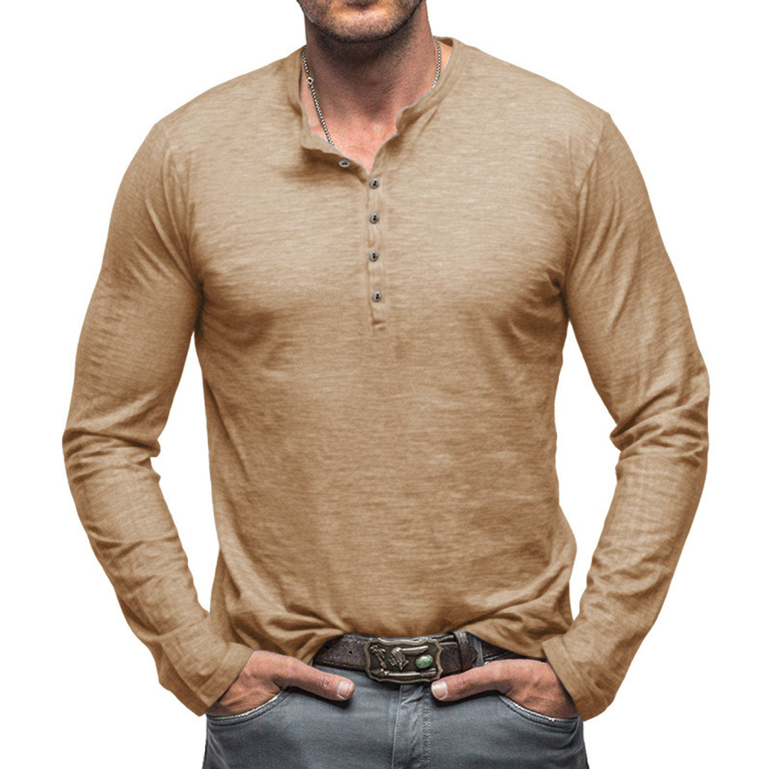 Herren Langarm Henley-Shirt mit Knopfleiste und weichem Baumwollmix EB