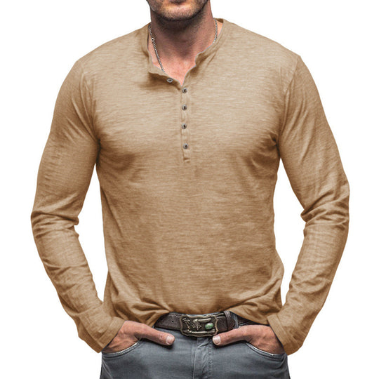 Herren Langarm Henley-Shirt mit Knopfleiste und weichem Baumwollmix EB