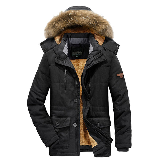 Herren Gefütterter Winterparka im Field-Style mit Teddyfutter und Kunstfellkapuze EB