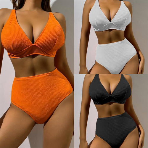 Damen Hochgeschnittener Bikini mit strukturiertem Oberteil EB